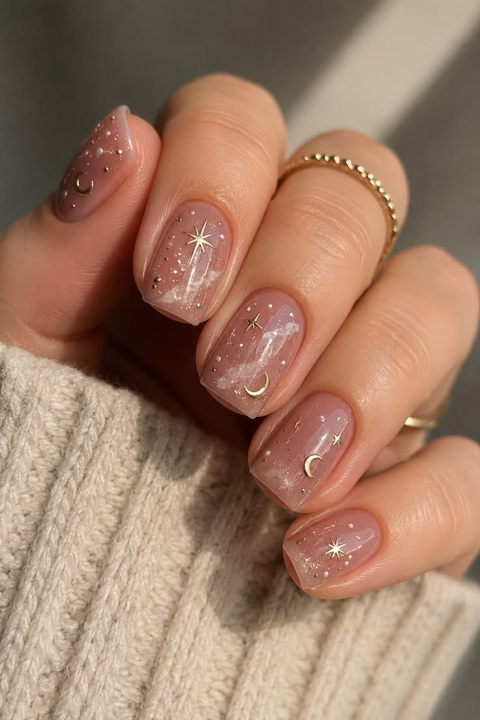 Manicura nude con decoración blanca y brillante — JLU Nails Studio