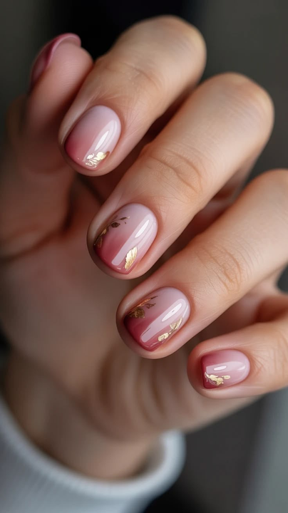 Manicura rosa con reflejos metalizados y detalles dorados — JLU Nails Studio